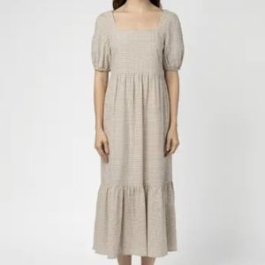 Mod Ref Elaine Dress, Gingham Puffed Sleeves Square Neck Midi Dress